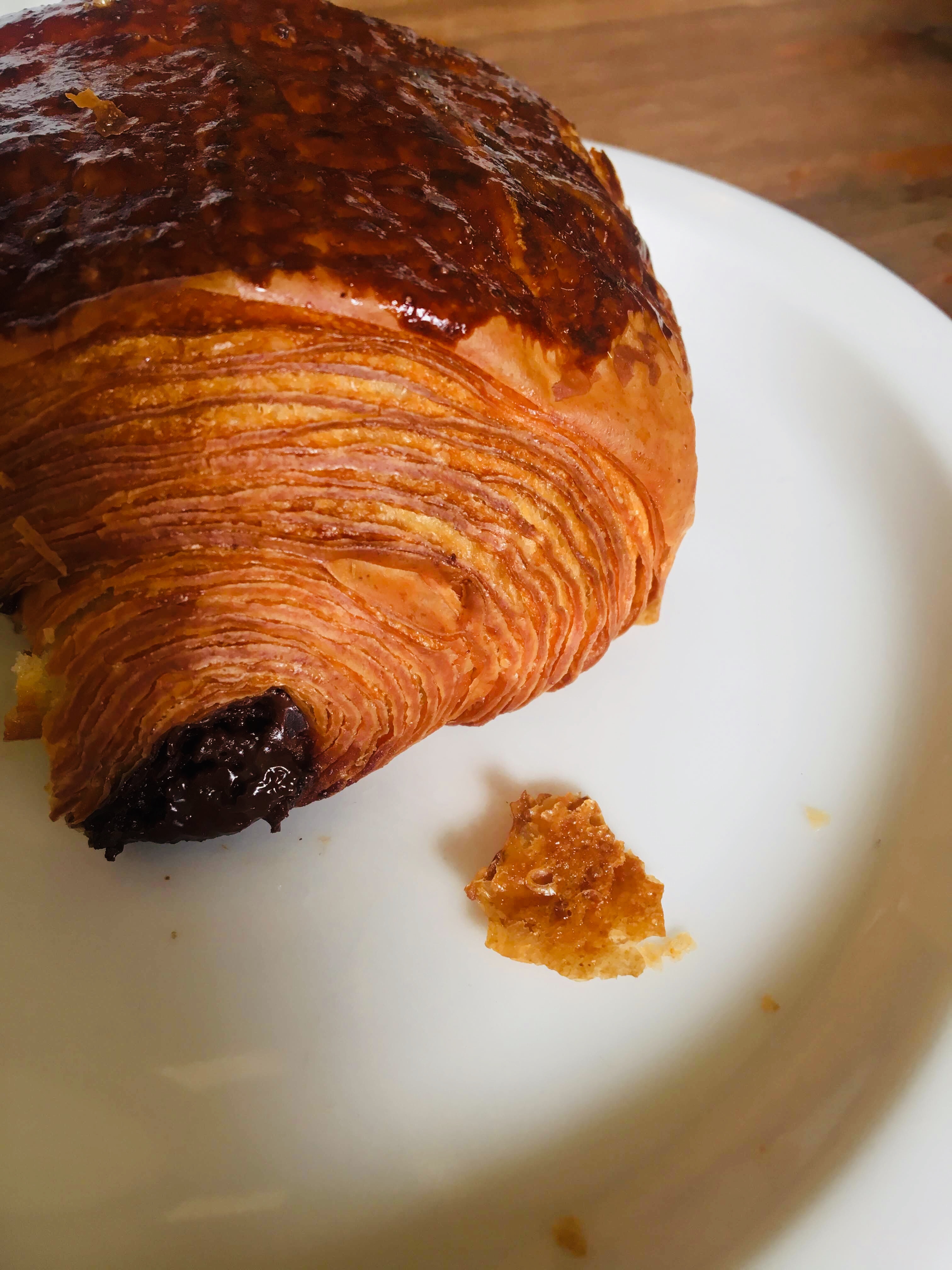 chocolate croissant on small plate
