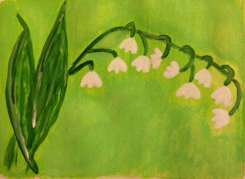 painting with white flowers on a green background