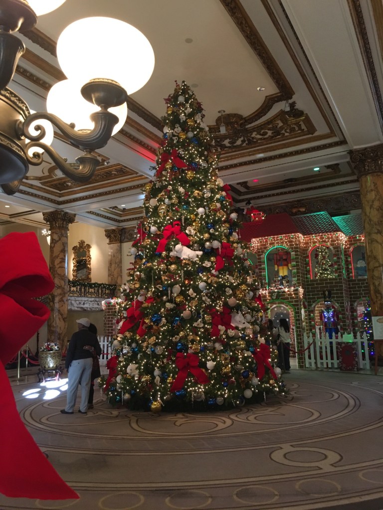 Christmas tree and gingerbread house at San Francisco’s Fairmont Hotel